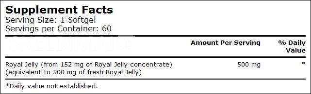 Bičių pienelis (Royal Jelly) 500mg. Pakuotėje 60 kapsulių.