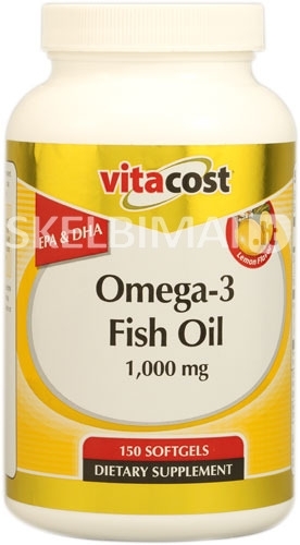 Omega-3 žuvų taukai citrinų skonio 1000mg. Pakuotėje 150 kapsulių.