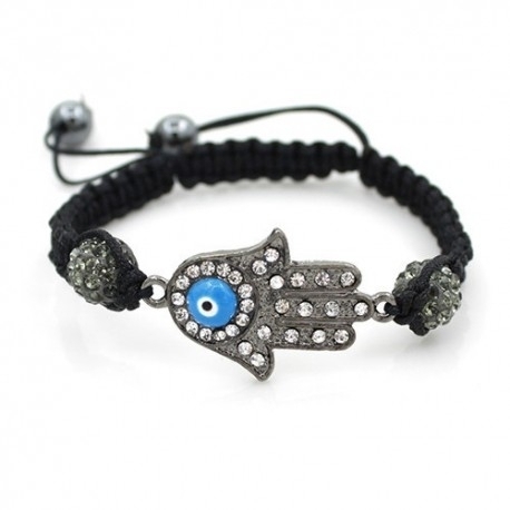 Shamballa pilka apyrankė "Hamsa ranka"