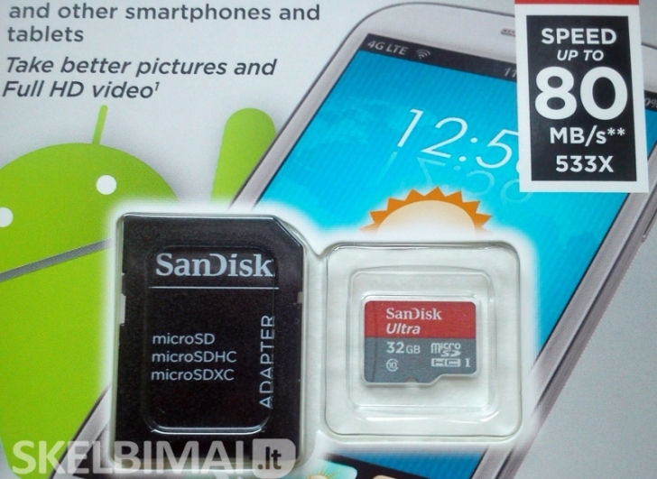 Nauja 10klases SanDisk Ultra 32gb atminties kortelė su adapteriu 80 MB/s 533x