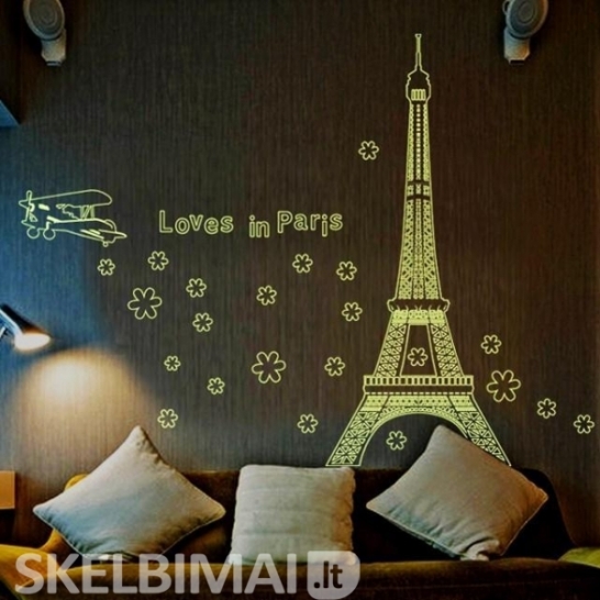Tamsoje švytintis sienos lipdukas "I Love Paris"