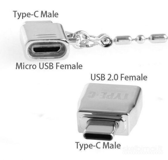 Type C 3.1  i  USB 2.0 ir Micro USB pakabukas (metaliniai)
