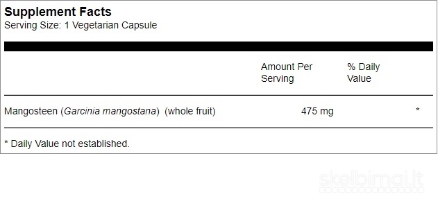 Mangostanas 475mg. Pakuotėje 30 kapsulių