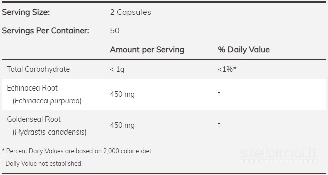 Ežiuolė & kanadinė auksašaknė (imunitetui) 450 mg. Pakuotėje 100 kapsulių