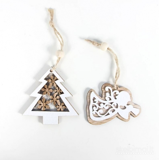 Medinė 3D Kalėdinė dekoracija Eglutė ir Angeliukas