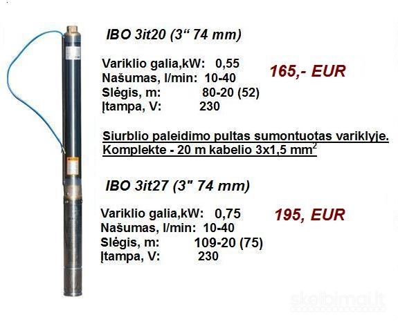 Giluminiai vandens siurbliai 3" (75 mm) gręžiniams