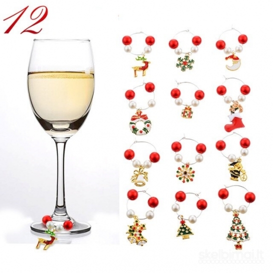 Kalėdiniai vyno taurių skirtukai, 12vnt. + dovanų maišelis