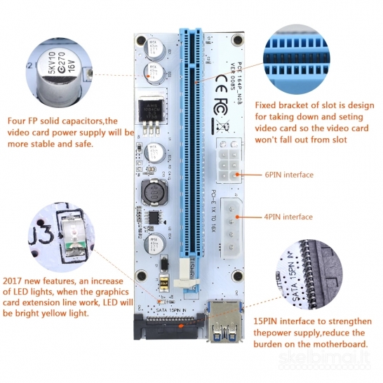 PCI-E Riser“ kortelė 008s 