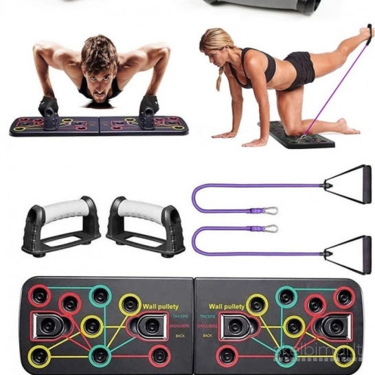 9 in 1 „Push Up Rack“ atramos stovas su pasipriešinimo juostomis