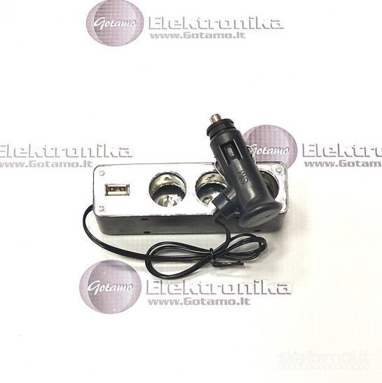 Auto įkrovimo skirstytuvas 3 lizdai ir 1 USB iš 12V/24V į 3x 12V/24V