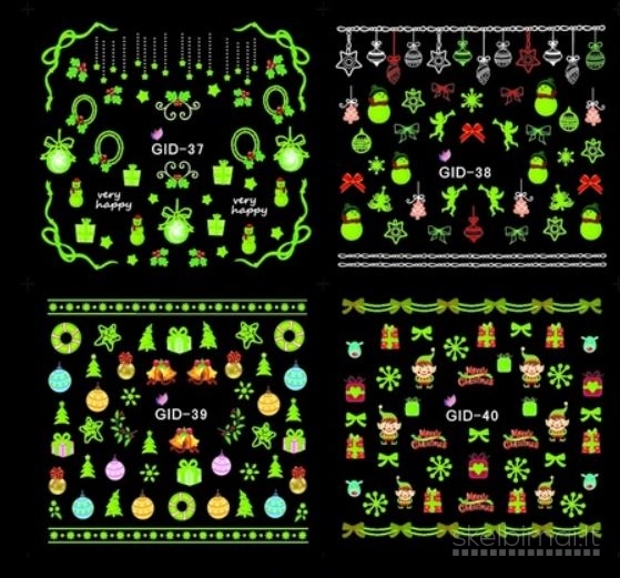 amsoje švytintys kalėdiniai vandens pagrindu klijuojami nagų lipdukai