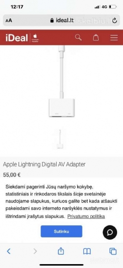Apple adapteriai is lighting i Hdmi po 30€