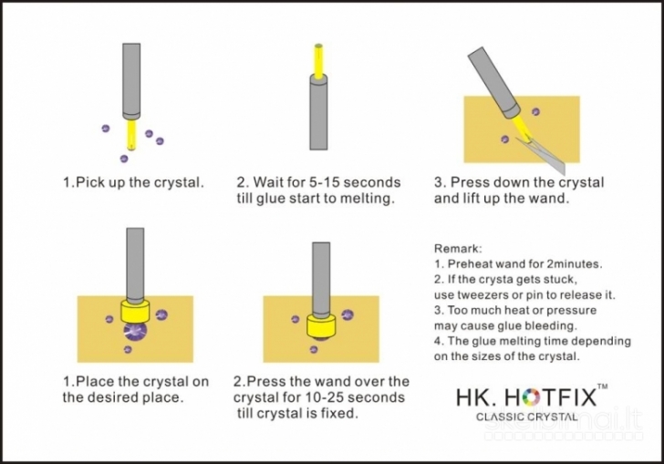 Aplikatorius kristalamas lipdyti ant pavirsiu
