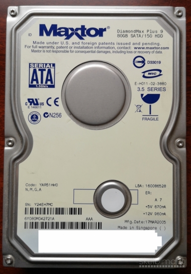 HDD 80Gb SATA 3,5" diskas