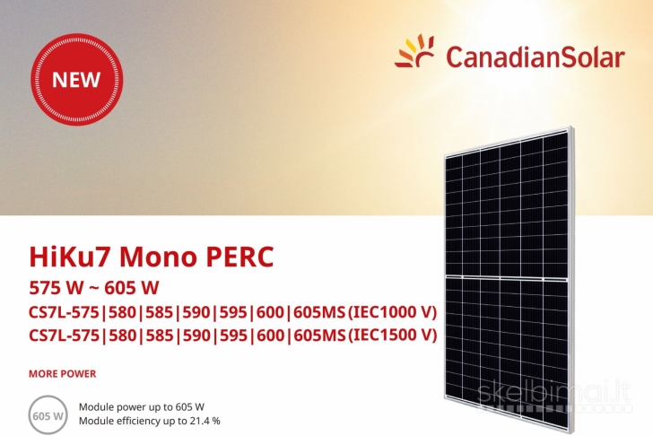 595W CanadianSolar monokristalinė saulės baterija (fotomodulis)
