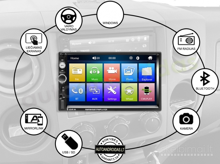 2 DIN auto multimedia 7` USB Touch Bluetooth