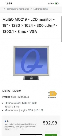 Multiq 19 coliu lieciamas terminalinis monitoriu, tinka lauko salygom Kaina 290€