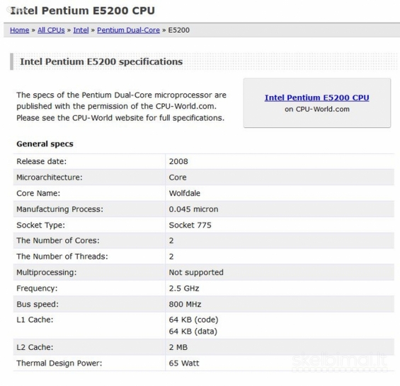 CPU procesorius Intel Pentium Dual Core E5200