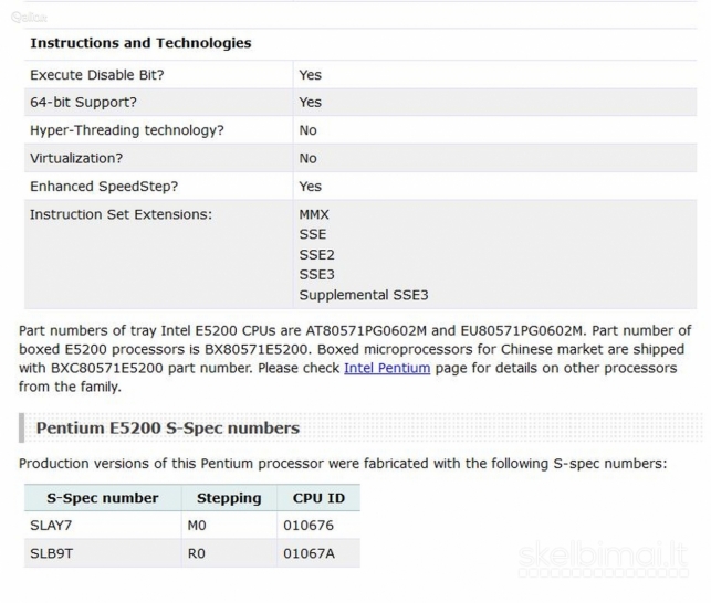 CPU procesorius Intel Pentium Dual Core E5200