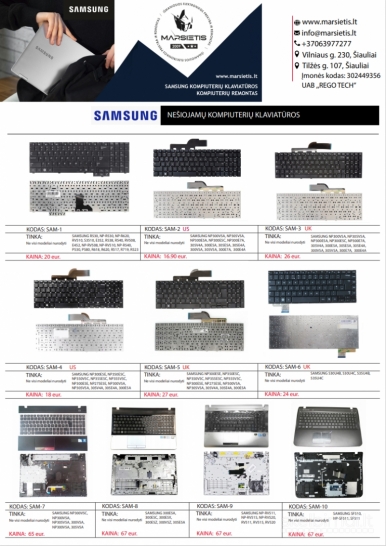 SAMSUNG NP300E5E, NP350E5C UK / US nešiojamo kompiuterio klaviatūra