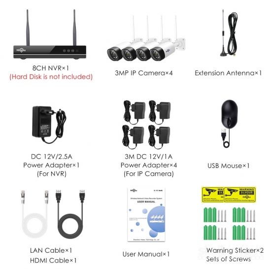 Naujos Hiseeu 4x Wi-fi 3mp Apsaugos kameros +Nvr 1tb