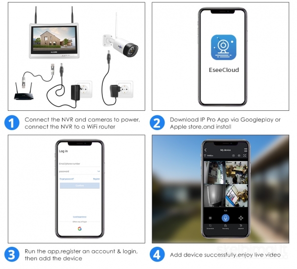 Naujos Hiseeu 4x Wi-fi 3mp Apsaugos kameros +Nvr 1tb