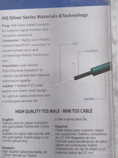 Naujas optinis skaitmeninis 1.5 m garso kabelis