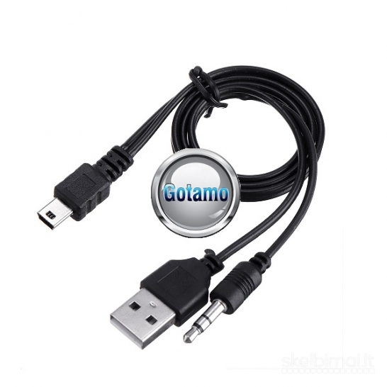Mini USB į AUX 3.5mm jungtis laidas su atšaka maitinimui USB 2.0