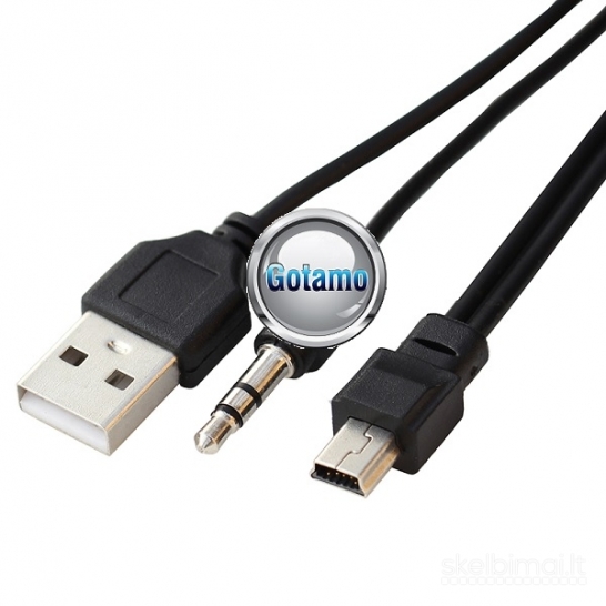 Mini USB į AUX 3.5mm jungtis laidas su atšaka maitinimui USB 2.0