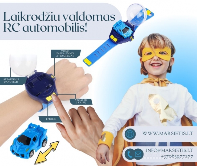 Laikrodis su įmontuotu nuimamu mini RC automobiliu