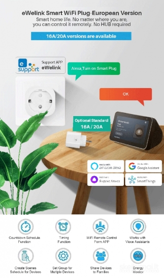 Elivco ewelink 16a smart kištukas WiFi lizdas Eu