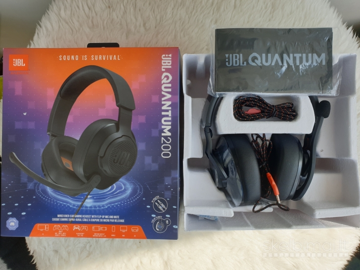 Visiškai naujos "JBL Quantum 200" žaidimų ausinės su mikrofonu