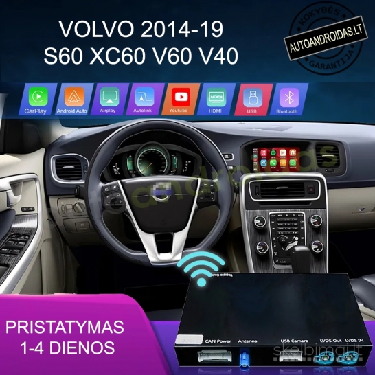 VOLVO 2014-19 S60 XC60 V60 V40 APPLE CARPLAY ANDROIDAUTO org. multimedijai