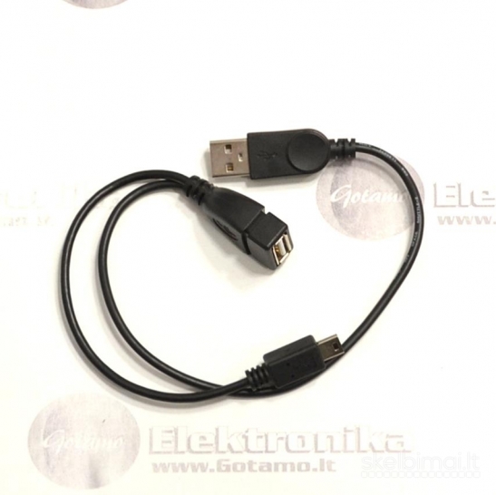 Mini USB į USB 2.0 lizdą jungtis laidas OTG su atšaka maitinimui USB 2.0