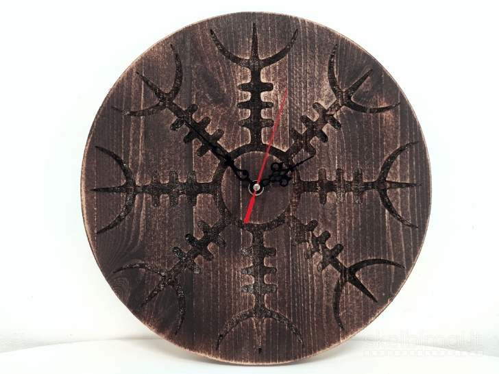 Sieninis medinis laikrodis su Vikingų simbolika