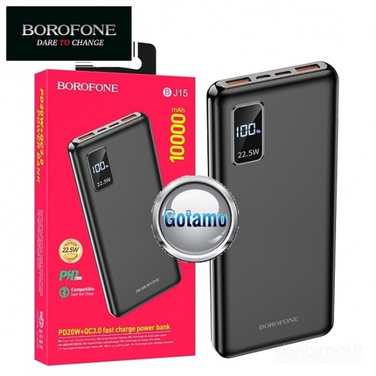 Išorinė baterija akumuliatorius (Power Bank) 10000mAh 22.5W Borofone juodas