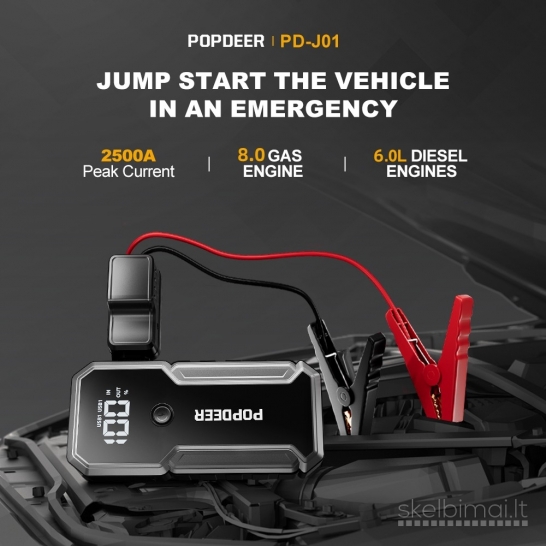 Naujas 2500A automobilinis užvedėjas boosteris jump starter powerbank