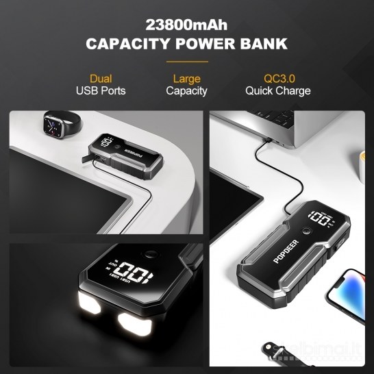 Naujas 3000A užvedėjas būsteris jump start auto powerbank booster paleidėjas