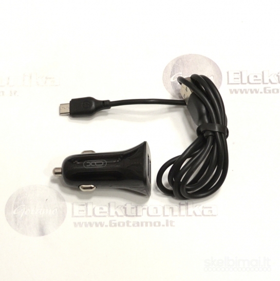 Auto kroviklis Micro USB 5V 2.4A 12W 1 metro atjungiamu laidu XO 2 lizdų