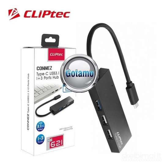 Type-C šakotuvas USB 3.1 1 lizdas ir USB 2.0 3 lizdai ClipTec (USB HUB)