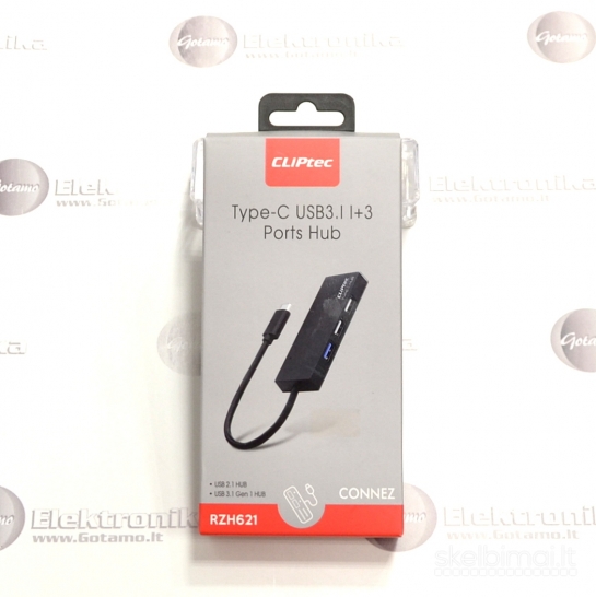 Type-C šakotuvas USB 3.1 1 lizdas ir USB 2.0 3 lizdai ClipTec (USB HUB)