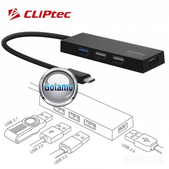 Type-C šakotuvas USB 3.1 1 lizdas ir USB 2.0 3 lizdai ClipTec (USB HUB)