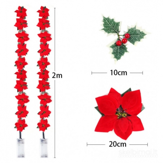 Kalėdinės puansetijos dekoracijos girliandos 2m 10 LED 