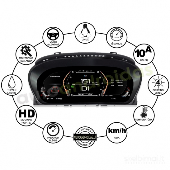 BMW 5 E60 E61 6 E63 E64 2004-10 LCD prietaisų skydelis-spidometras