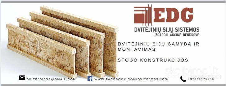 Dvitėjinės sijos, I-beam, I-joist. Gamyba ir montavimas