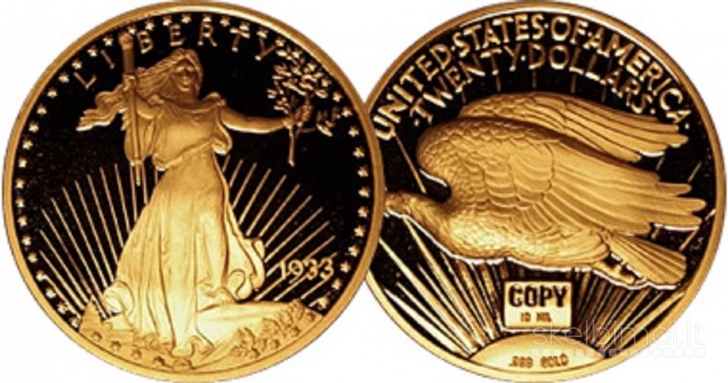 Garsiosios St. Gaudenso 20 USD vertės auksinio dvigubo erelio monetos kopija...