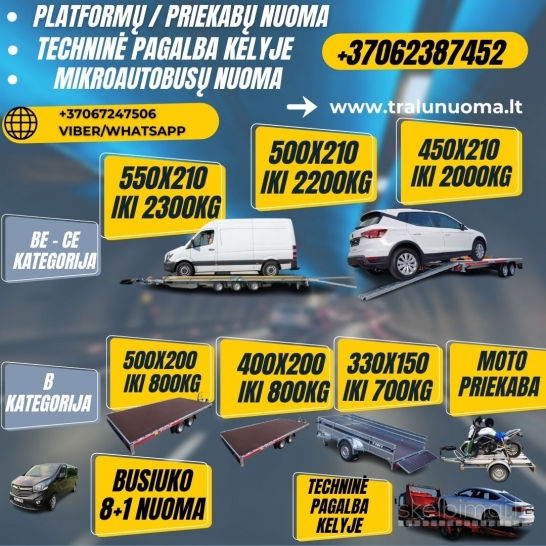 Nuoma PLATFROMŲ/PRIEKABŲ NUOMA Mikroautobusų nuoma +37062387452 