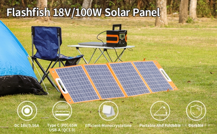 Nauja Flashfish 100w sulankstoma saulės panelė baterija