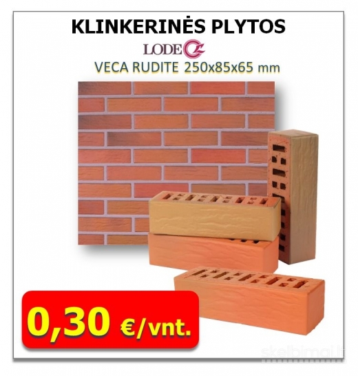 AKCIJA - klinkerio plytos  250x85x65  tik 0.30 Eur - Lode apdailos plytos 