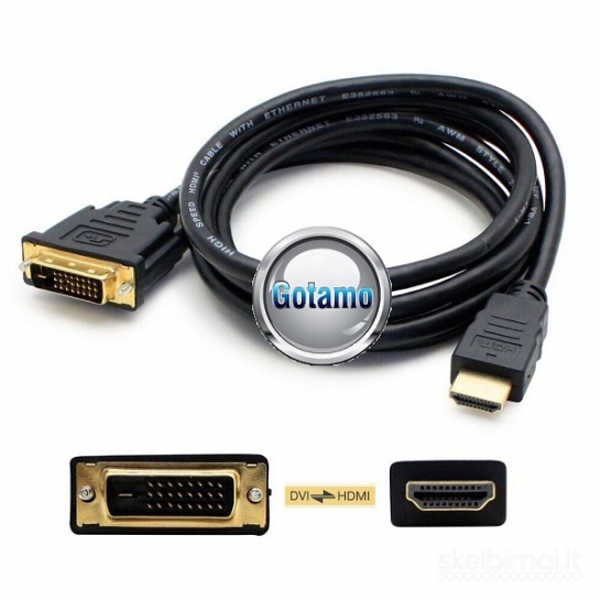 HDMI į DVI-D (dual link) 24+1 laidas 1.8 metro ilgio WWW.GOTAMO.LT